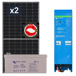 Elektrownia słoneczna 910Wp Hybrydowa z akumulatorem 220AH i przetwornicą 1300W