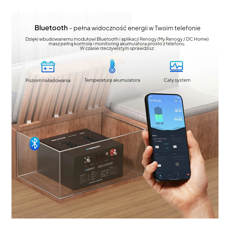 Akumulator Renogy LiFePO4 12V 500Ah Pro Smart z Bluetooth i funkcją samonagrzewania