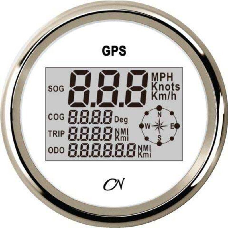 Wskaźnik prędkości GPS do łodzi, biały z chromowanym wykończeniem