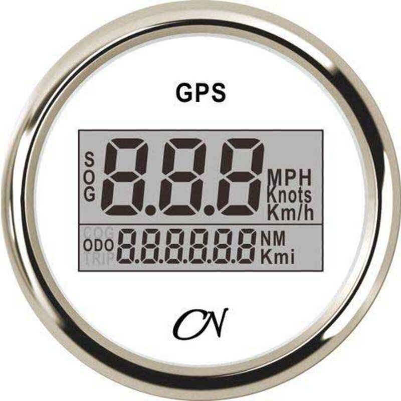 Wskaźnik prędkości GPS biały z chromem