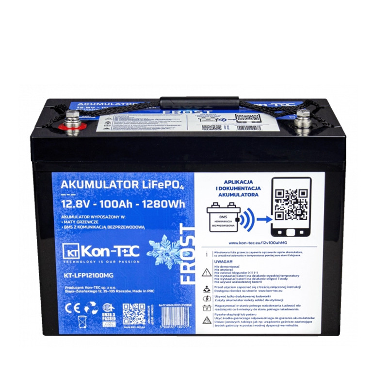 Akumulator LiFePO4 12V (12,8V) 100Ah Kon-TEC z matami grzewczymi