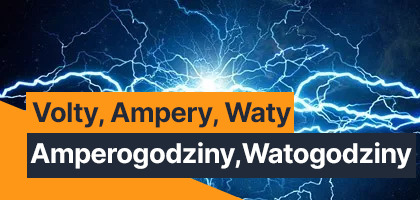 (V) Volty, (A) Ampery, (W) Waty, (Ah) Amperogodziny i (Wh) WatoGodziny